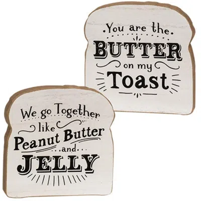 Homegifo Butter On My Toast Block Sitter 2 Asstd. In White