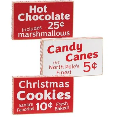 Homegifo Candy Canes Hot Chocolate Or Cookies Block 3 Asstd. In Red