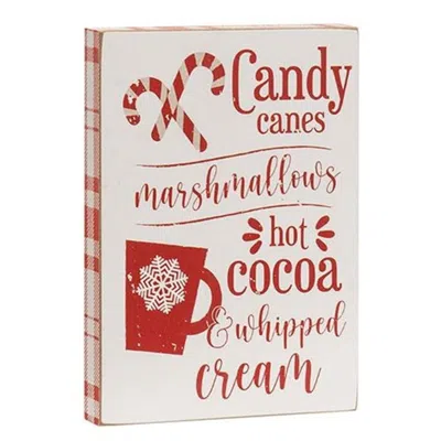 Homegifo Candy Canes Marshmallows Hot Cocoa Wooden Block Sign In Red