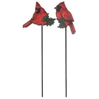 Homegifo Cardinal & Holly Wooden Plant Stake 2 Asstd. In Red