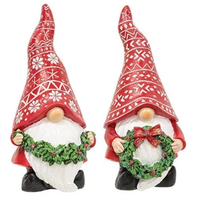 Homegifo *carved Look Winter Greenery Resin Gnome 2 Asstd. In Multi