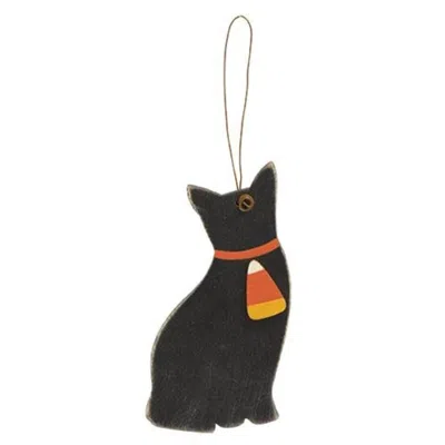Homegifo Cat With Candy Corn Wooden Ornament In Black