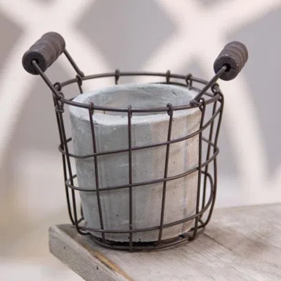 Homegifo *metal Wire Basket With Cement Pot In Black