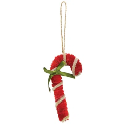 Homegifo Chenille Candy Cane Ornament W/green Bow In Red