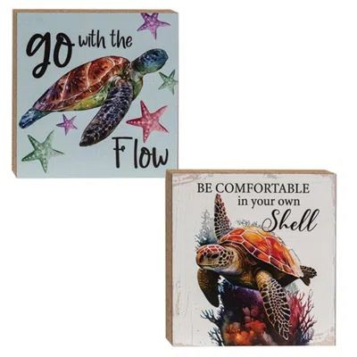 Homegifo Chill Turtle Sayings Square Block 2 Asstd. In Multi