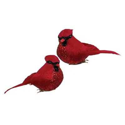 Homegifo Christmas Cardinal Glittered Bird Clip Ornament 2 Asstd. In Red
