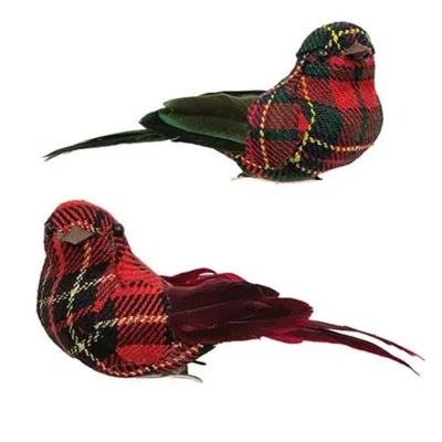 Homegifo Christmas Plaid Bird Clip Ornament 2 Asstd. In Red