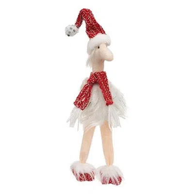 Homegifo Christmas Red Sparkle Ostrich W/dangle Legs In White