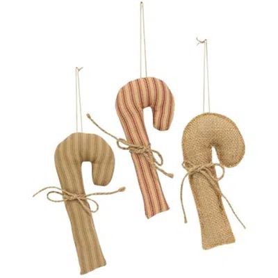 Homegifo Christmas Stripe Fabric Candy Cane Ornaments 3 Asstd In Neutral
