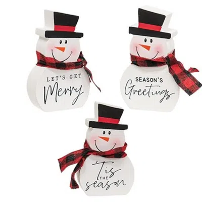 Homegifo Chunky Wood Christmas Sayings Snowman 3 Asstd. In White