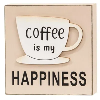 Homegifo *coffee Is My Happiness Wooden Block In Neutral