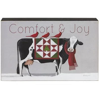 Homegifo Comfort & Joy Patchwork Cow & Cardinals Box Sign In Gray