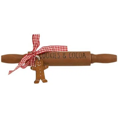 Homegifo Cookies & Cocoa Wooden Rolling Pin In Brown