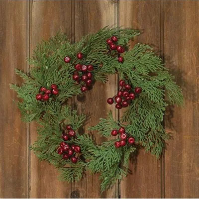 Homegifo Coral Cedar Wreath W/berries 16" In Green
