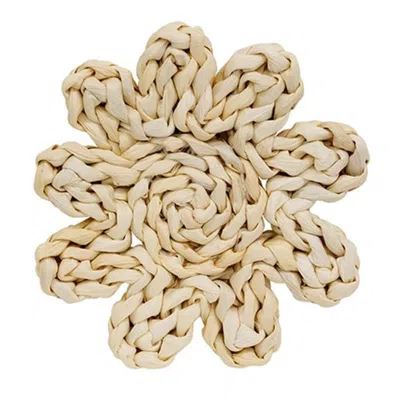 Homegifo Corn Husk Flower Shape Candle Mat - 6" In Neutral