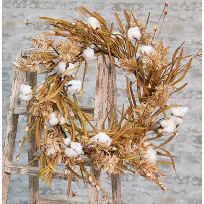 Homegifo *cotton Wreath W/fall Grass 22" In Brown