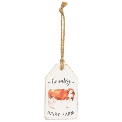 Homegifo *country Dairy Farm Cow Wood Tag In White
