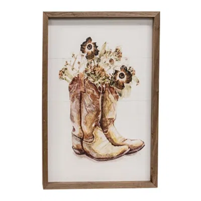 Homegifo Cowboy Boots & Flowers Framed Print 12x16 In Brown