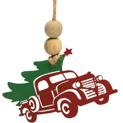 Homegifo Cutout Metal Vintage Truck & Tree Ornament In Red