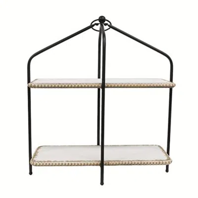 Homegifo Distressed Beaded 2-tier Planter Shelf In White