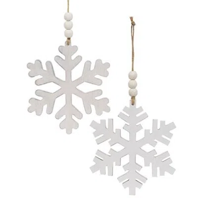 Homegifo Distressed Beaded Wooden 6 Point Snowflake Hanger 2 Asstd In Gray
