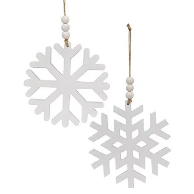 Homegifo Distressed Beaded Wooden 8 Point Snowflake Hanger 2 Asstd. In White