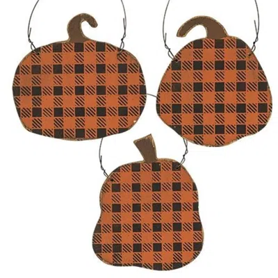 Homegifo *distressed Black & Orange Buffalo Check Pumpkin Ornament 3 Asstd.
