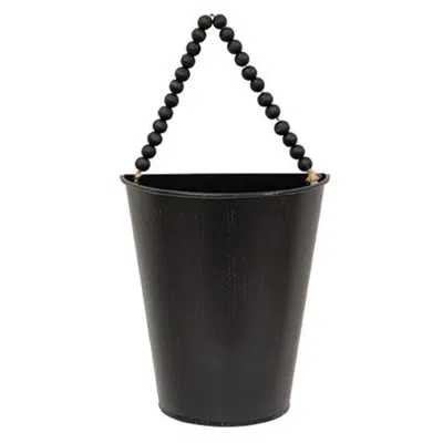 Homegifo *distressed Black Metal Half Wall Bucket W/bead Hanger In Brown