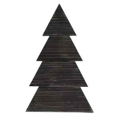 Homegifo Distressed Black Wood Standing Corrugated Christmas Tree 18"
