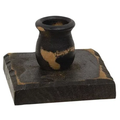 Homegifo Distressed Black Wooden Square Taper Holder
