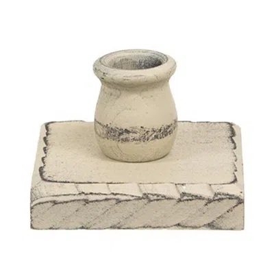 Homegifo Distressed Buttermilk White Wooden Square Taper Holder In Neutral