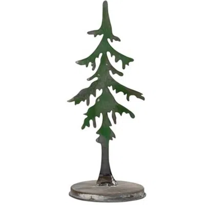 Homegifo Distressed Green Metal Christmas Tree - 13.25"h