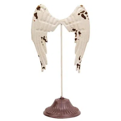 Homegifo Distressed Metal Angel Wings Pedestal In White