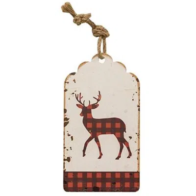 Homegifo *distressed Metal Buffalo Check Deer Hanging Tag In Neutral
