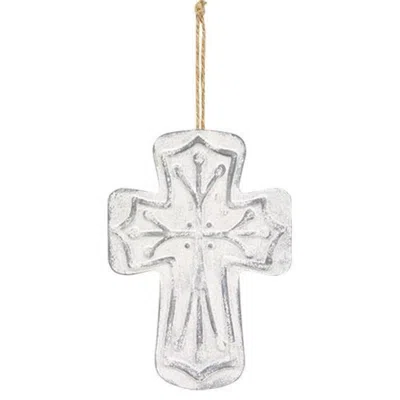 Homegifo Distressed Metal Cross Dotted Ornament In White