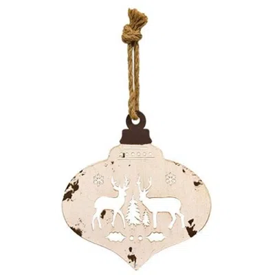 Homegifo Distressed Metal Deer And Tree Silhouette Hanger In Neutral