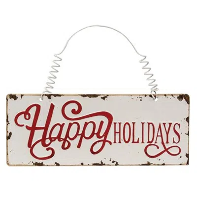 Homegifo Distressed Metal Happy Holidays Hanging Sign In White