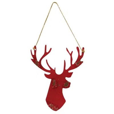 Homegifo Distressed Red Hanging Metal Deer Head 11"