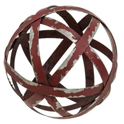 Homegifo Distressed Red Metal Band Sphere 4" In Burgundy