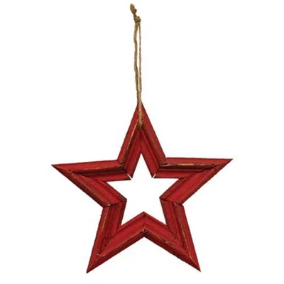 Homegifo Distressed Red Wooden Frame Hanging Star 10"