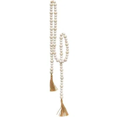Homegifo Distressed White Beaded Garland With Jute Tassels 57"l In Neutral