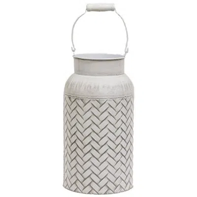 Homegifo Distressed White Metal Basket Weave Milk Can