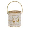 Homegifo Distressed White Metal Bucket W/gold Embossed Reindeer & Snowflakes