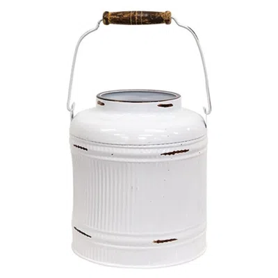 Homegifo *distressed White Metal Ribbed Flower Garden Bucket W/handle