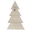Homegifo Distressed White Wood Standing Corrugated Christmas Tree 18"