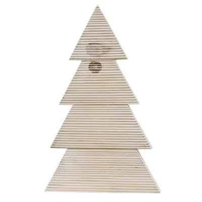 Homegifo Distressed White Wood Standing Corrugated Christmas Tree 18" In Black