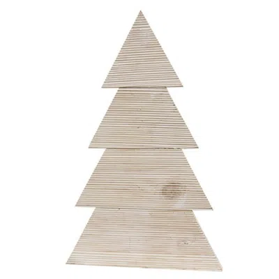 Homegifo Distressed White Wood Standing Corrugated Christmas Tree 28" In Neutral