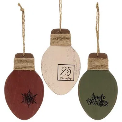 Homegifo Distressed Wooden Christmas Light Ornament 3 Asstd. In Multi