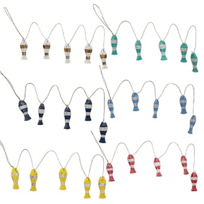 Homegifo Distressed Wooden Fish Garland 6 Asstd. In Multi