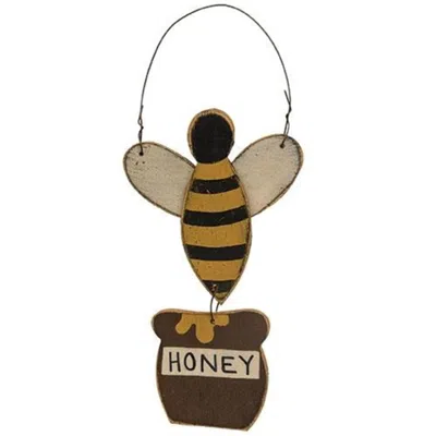 Homegifo Distressed Wooden Honey Bee Hanger In Brown